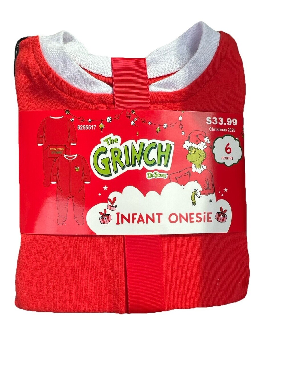 New Infant Grinch Footed Christmas Pajamas W/ Stink Stank Stunk On Back 6 Months